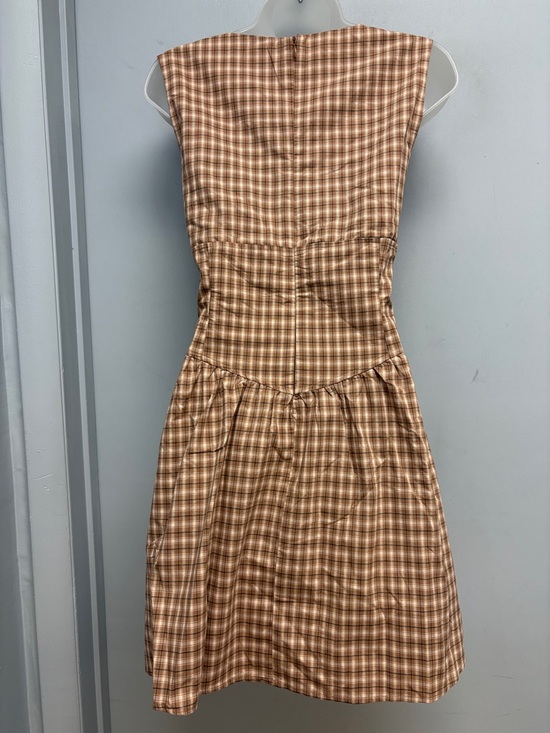 Pink Lily Brown Plaid Cotton Mini Dress Tie Front Cottagecore XL - Picture 4 of 11